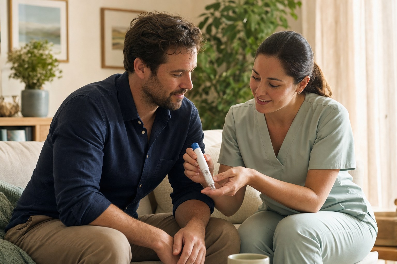 A QuantifyRx clinician reviewing a patient's specialty medication plan at the bedside